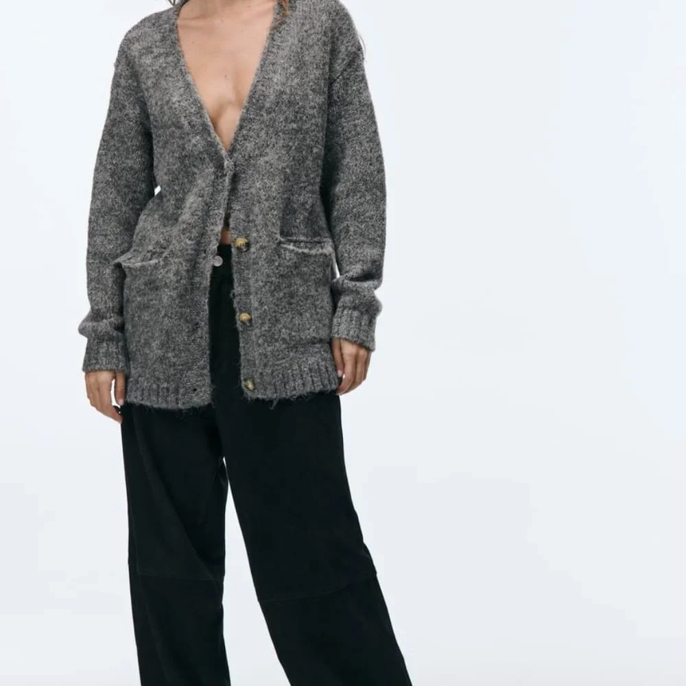 COZY GRAY LONG POCKET CARDIGAN - ZARA - Picture 2 of 10